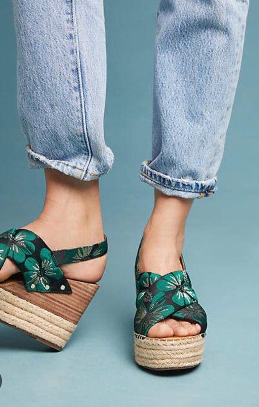 Sarto By Franco Sarto Womens 9 Green Floral Platform Wedge Slingback Sandals